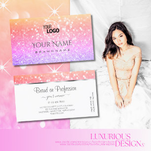 Colourful Unicorn Pastel Rainbow Glitter add Logo Business Card