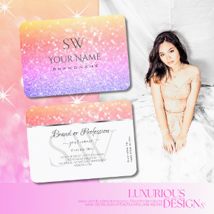 Colourful Unicorn Pastel Rainbow Glitter Initials Business Card