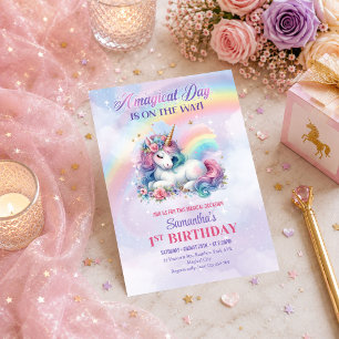 Colourful Unicorn Pink Purple Girl Birthday Invite