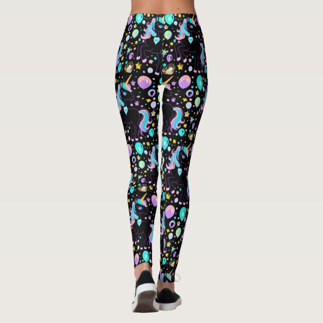 colourful Unicorn rainbow balloon pattern for her Leggings (Back)