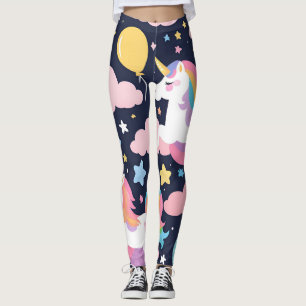 Colourful Unicorn rainbow balloon pattern for her Leggings