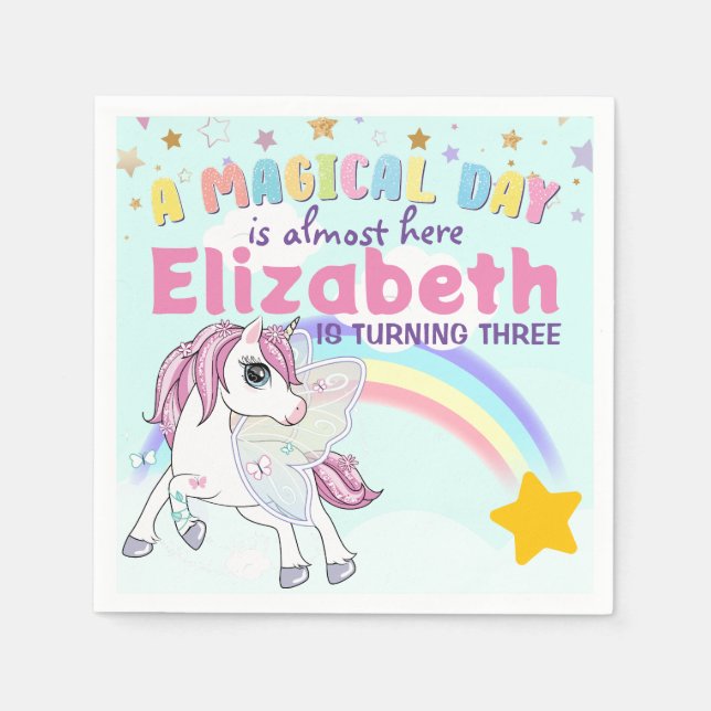 Colourful Unicorn Rainbow Cute Magical Pink Napkin (Front)