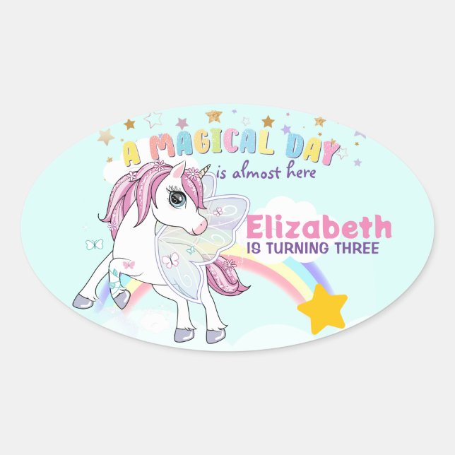 Colourful Unicorn Rainbow Cute Magical Pink Oval Sticker (Front)