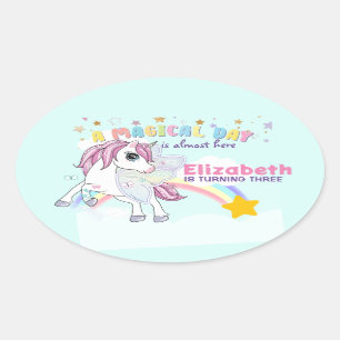 Colourful Unicorn Rainbow Cute Magical Pink Oval Sticker