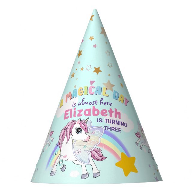 Colourful Unicorn Rainbow Cute Magical Pink Party Hat (Front)