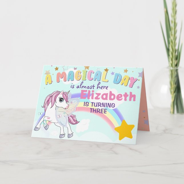 Colourful Unicorn Rainbow Cute Magical Pink Thank You Card (Front)