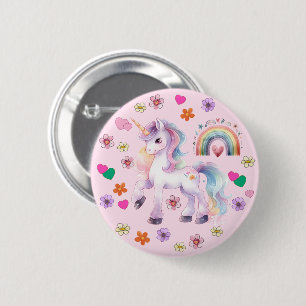 Colourful Unicorn Rainbow Flowers   6 Cm Round Badge