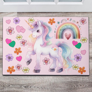Colourful Unicorn Rainbow Flowers Nursery  Doormat