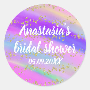 Colourful Unicorn Rainbow Gold Black Bridal Shower Classic Round Sticker