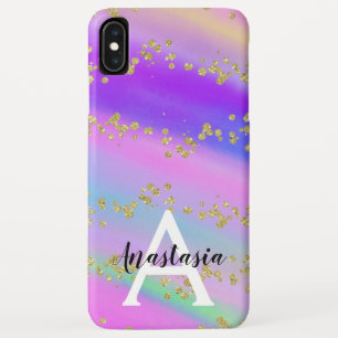 Colourful Unicorn Rainbow Gold Glitter Monogram iPhone XS Max Case