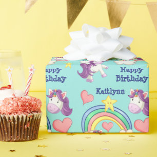 Colourful Unicorn Rainbow Kids Birthday  Wrapping Paper