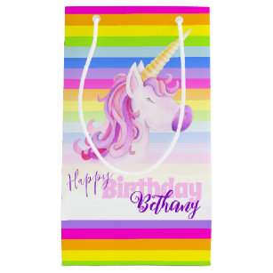 Colourful unicorn rainbow name birthday gift bags