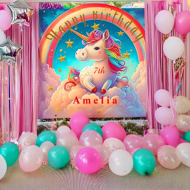 Colourful Unicorn Rainbow Themed Banner  Tapestry (Festive Unicorn Themed Birthday Party Supplies )