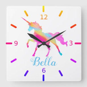 Colourful Unicorn Square Wall Clock