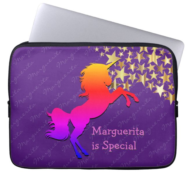 Colourful UNICORN Stars Personalised Purple Laptop Sleeve (Front)