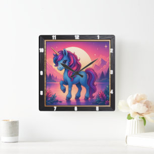 Colourful Unicorn Sunset Fantasy Square Wall Clock