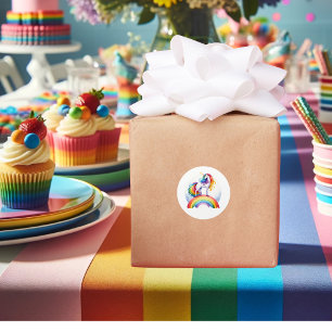 Colourful, Unicorn Themed Rainbow Thank You Classic Round Sticker