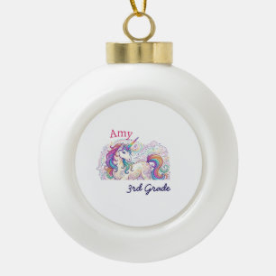 colourful unicorn third grade back to school name ceramic ball christmas ornament