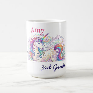 colourful unicorn third grade back to school name coffee mug