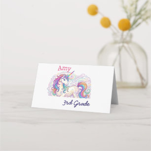 colourful unicorn third grade back to school name place card