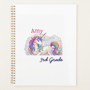 colourful unicorn third grade back to school name planner