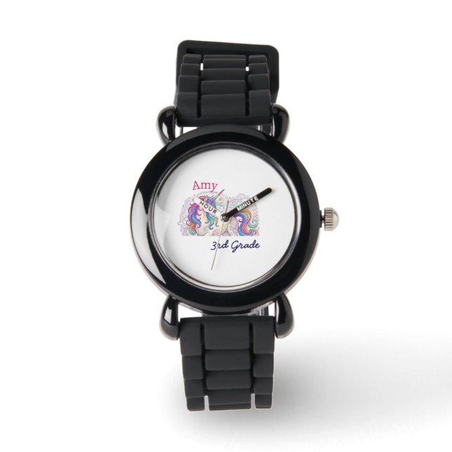 colourful unicorn third grade back to school name watch (Front)
