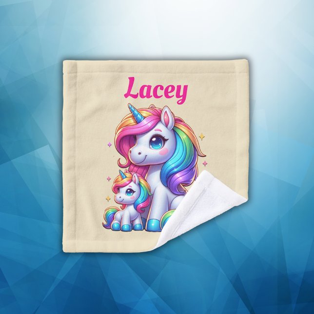 Colourful Unicorns, Monogrammed with Name | Wash Cloth (Creator Uploaded)