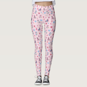 Colourful unicorns, pink moon, hearts on light pin leggings