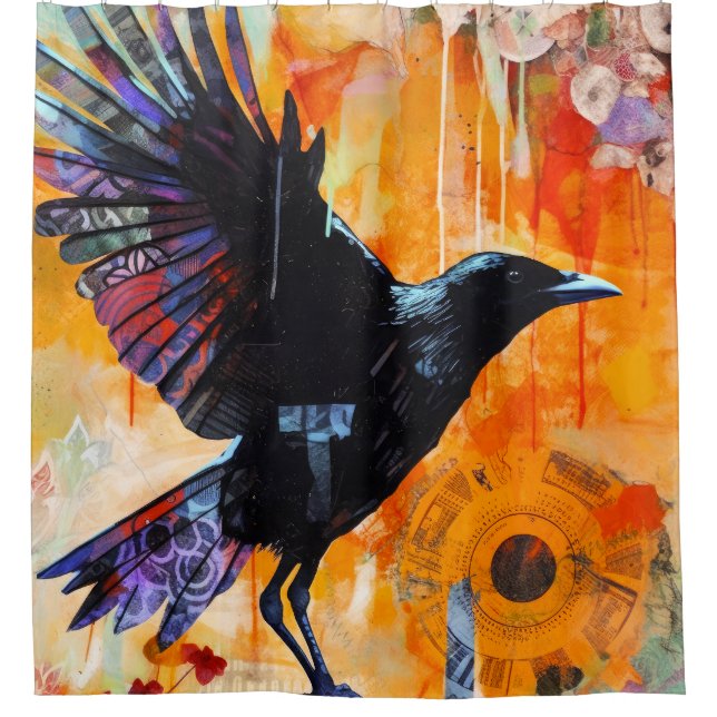 Colourful Unique Crow Collage Shower Curtain (Front)