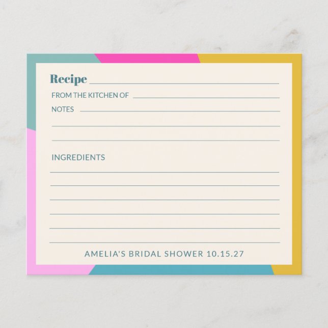 Colourful Unique Custom Bridal Shower Recipe Card (Front)