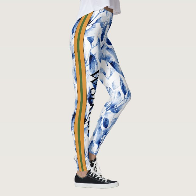 Colourful unique design l Floral Blue l Workout Leggings (Right)