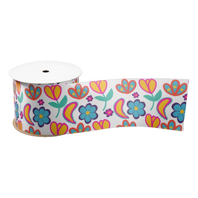 Colourful Unique  Flowers Satin Ribbon (Spool)