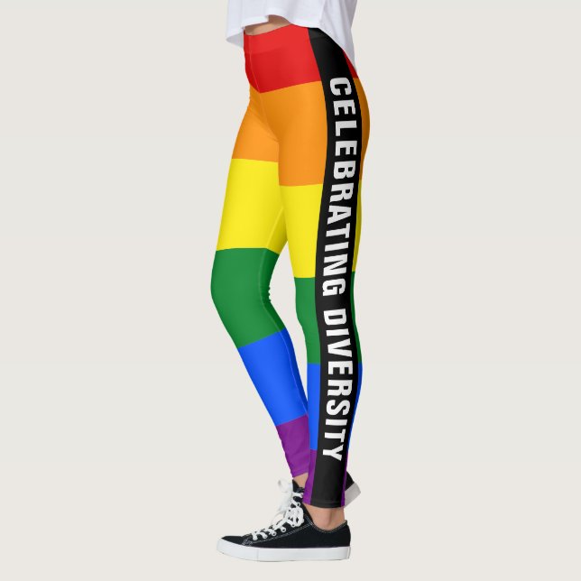 Colourful Unique LGBTQ Gay Pride Rainbow Flag Text Leggings (Left)