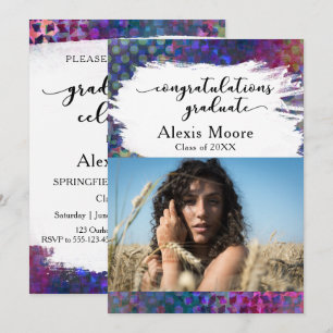 Colourful, Unique Modern Graduation Photo Party Invitation