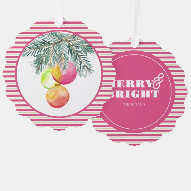 Colourful Unique Pink Christmas Tree Decoration Card (Front/Back)