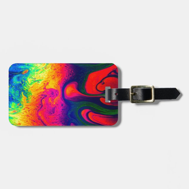 Colourful Unique Rainbow Swirl PERSONALIZE IT Luggage Tag (Front Horizontal)