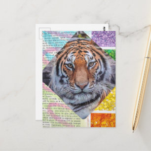Colourful Unique Tiger Collage Postcard