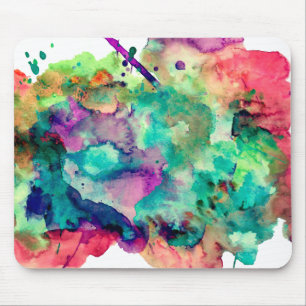 Colourful, Unique Watercolor Paint Splashes Mouse Mat