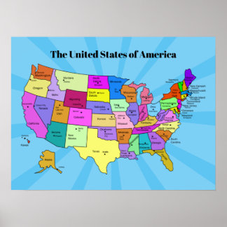 Colourful United States Maps School Poster