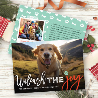 Colourful Unleash The Joy Cute Dog Lover Photo Pet Holiday Card
