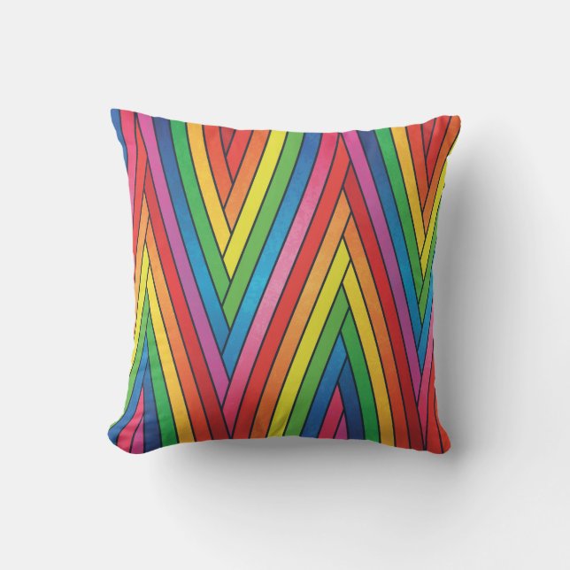 Colourful Up and Down Curved Zig-Zag Stripes Cushion (Front)
