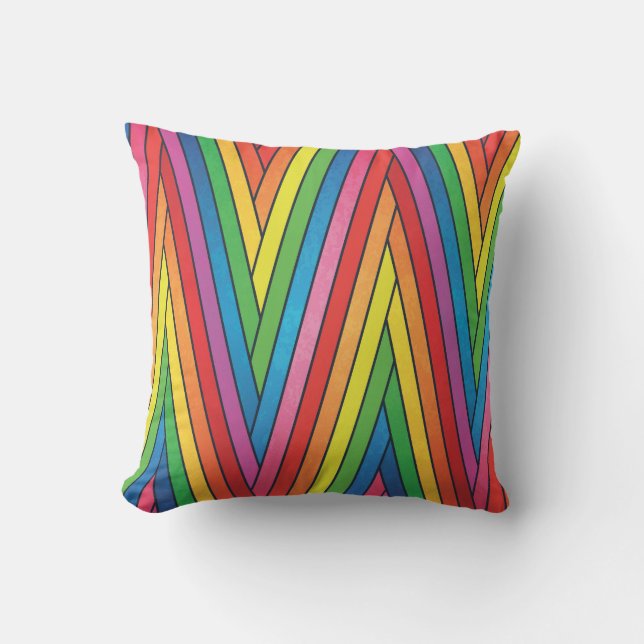 Colourful Up and Down Zig-Zag Stripes Throw Pillow (Front)