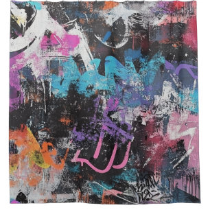 Colourful Urban Graffiti Abstract Purple Blue Blac Shower Curtain