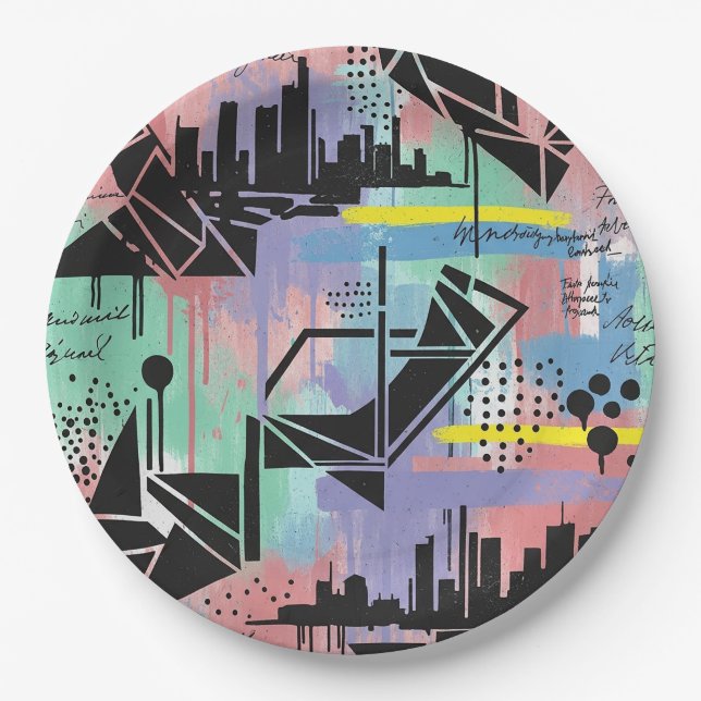 Colourful Urban Graffiti Pattern (11) Paper Plate (Front)