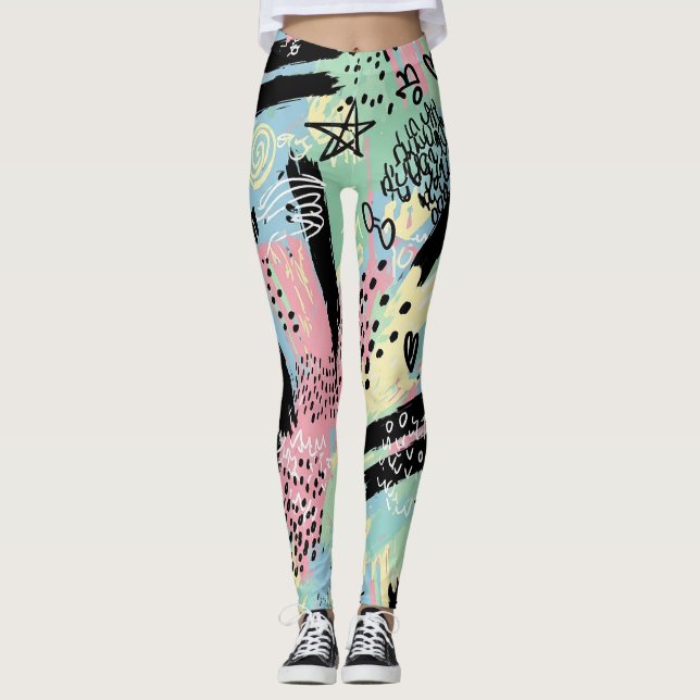 Colourful Urban Graffiti Pattern (12) Leggings (Front)