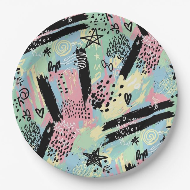 Colourful Urban Graffiti Pattern (12) Paper Plate (Front)