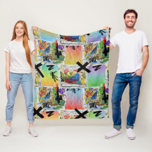 Colourful Urban Graffiti Pattern (14) Fleece Blanket