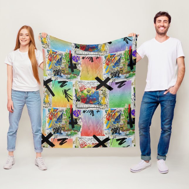 Colourful Urban Graffiti Pattern (14) Fleece Blanket (In Situ)