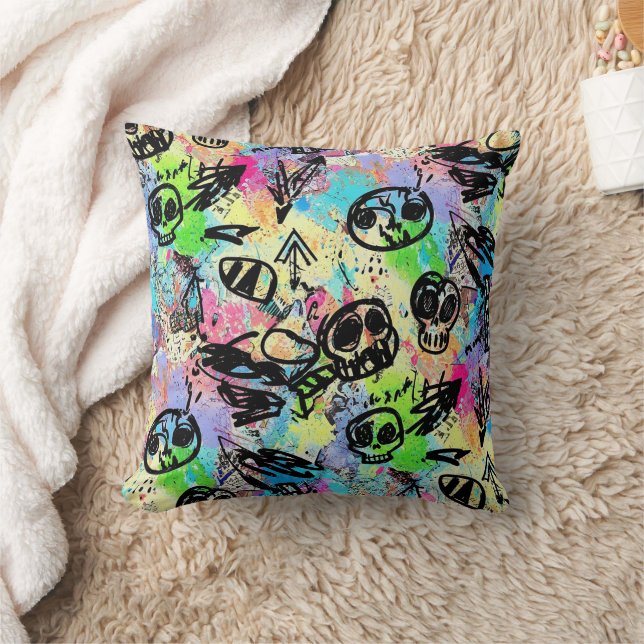 Colourful Urban Graffiti Pattern (1) Cushion (Blanket)