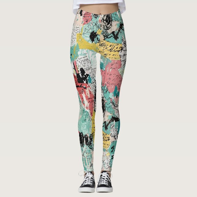 Colourful Urban Graffiti Pattern (2) Leggings (Front)